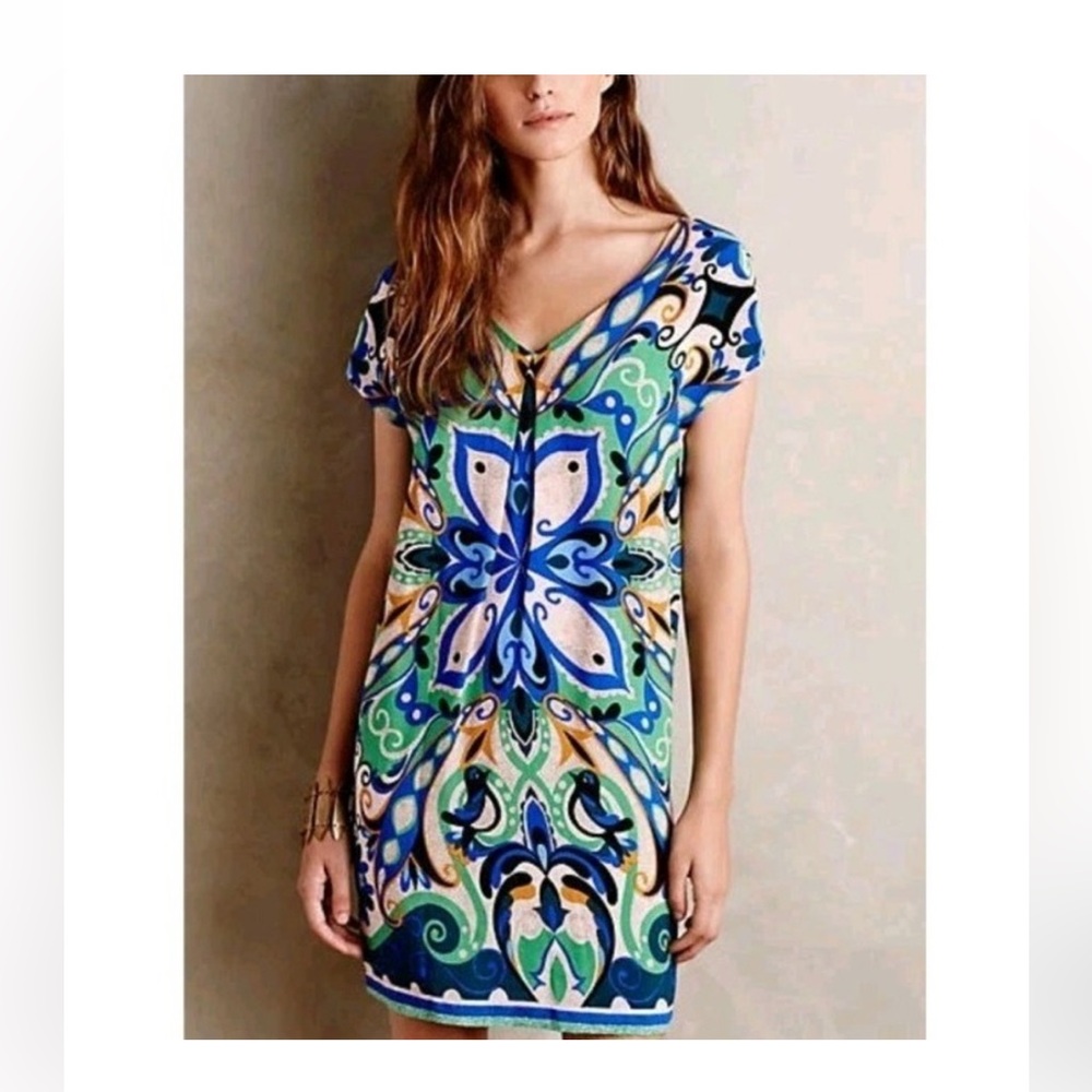 Maeve Anthropologie Folksong Shift Dress Womens Medium Kaleidoscope VNeck Dress